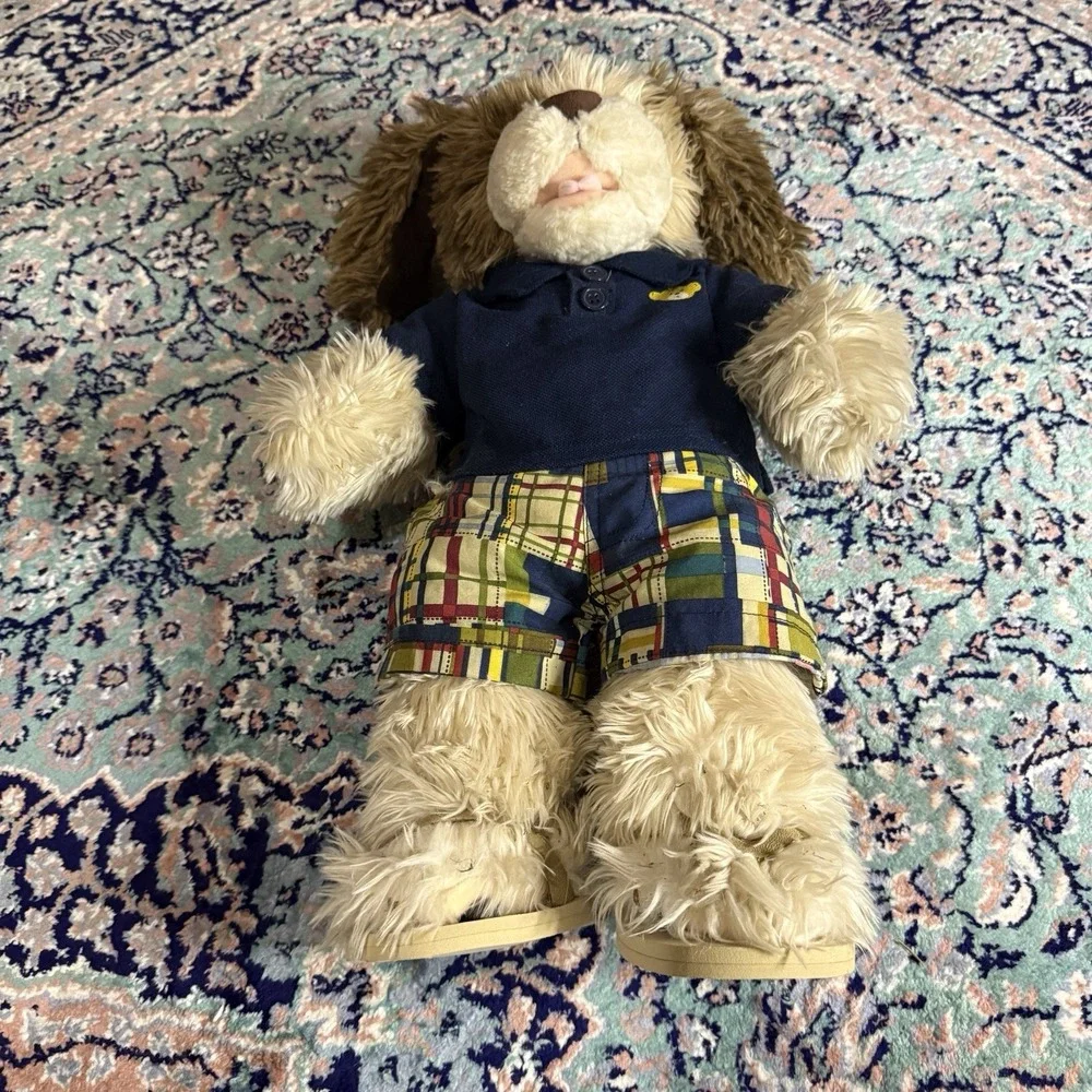 Build a Bear Plush SCRUFFY PUPPY Patch Spots Brown Cream‎ Shaggy Preppy